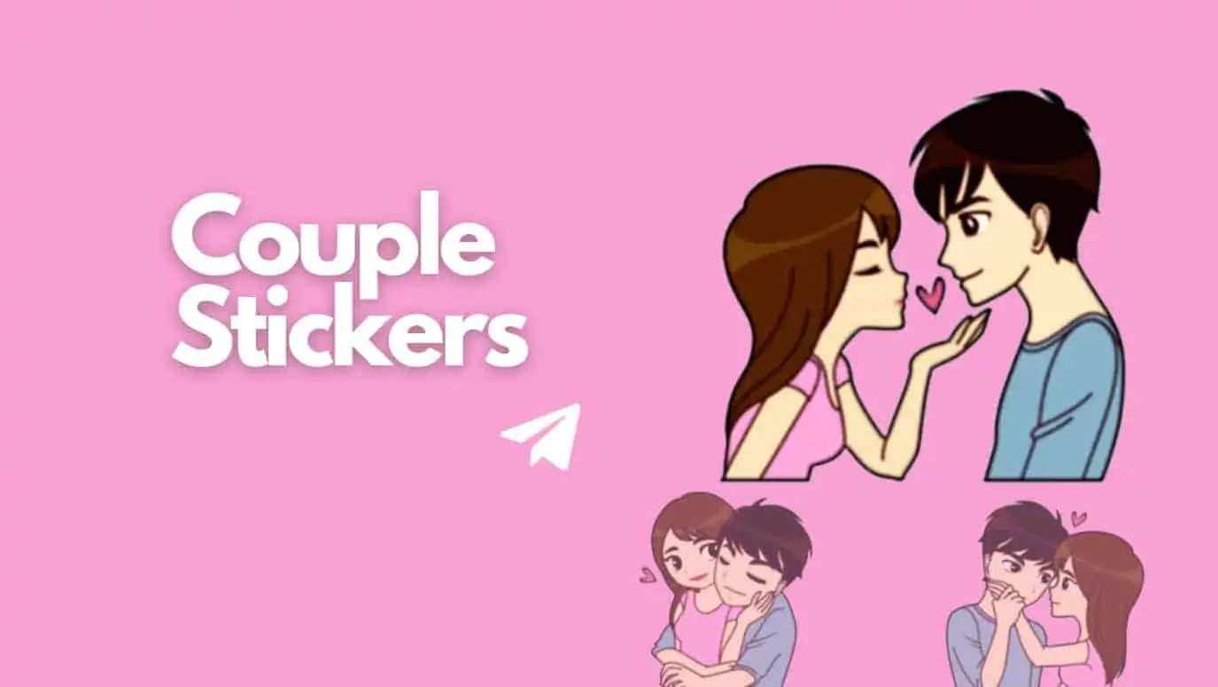 Couple telegram stickers tag and right hand side three beautiful couple stickers