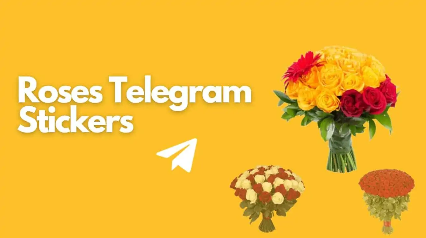 Roses telegram stickers title and three beautiful flowers pics