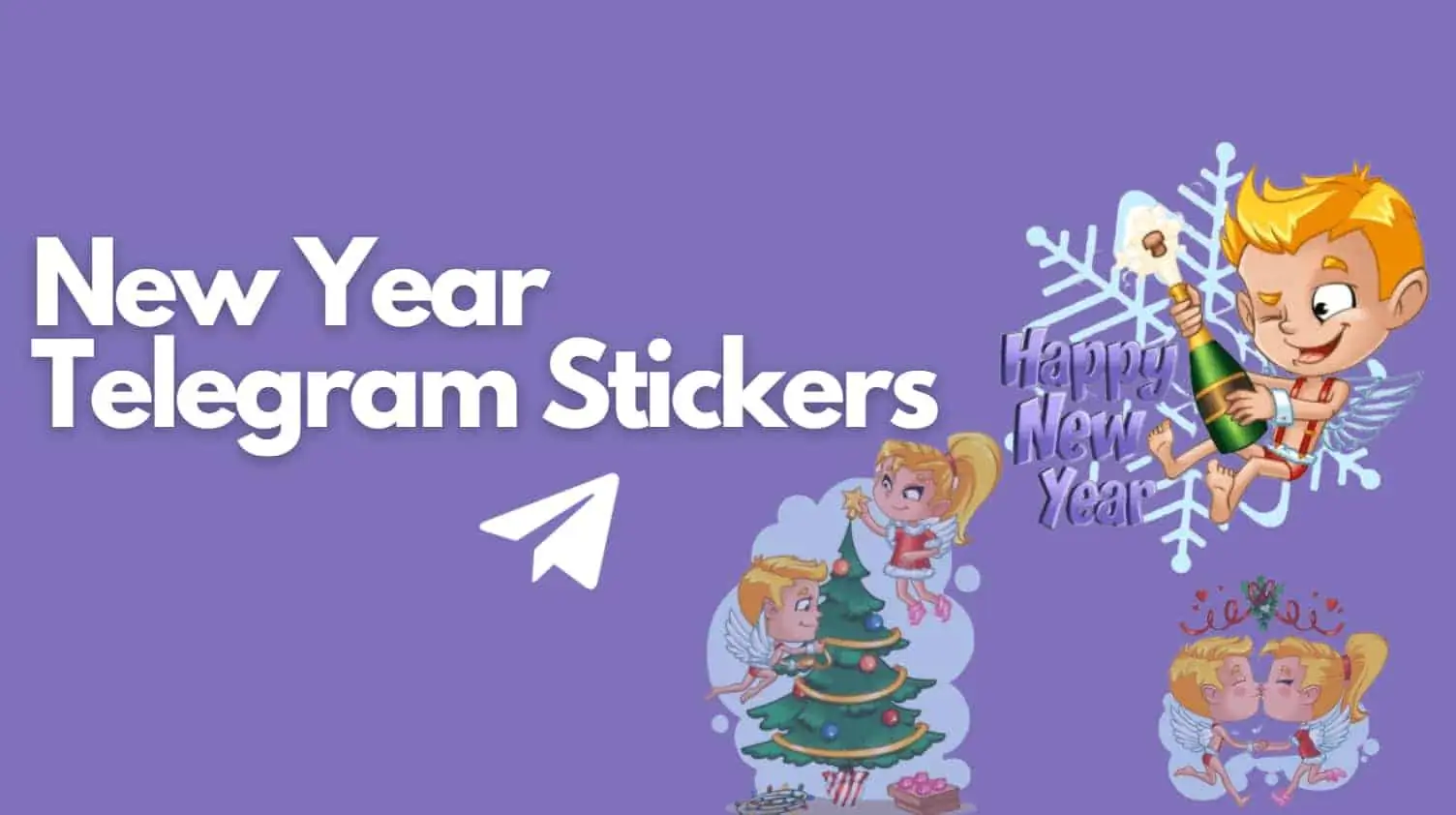 New year telegram stickers tag and three pics of stickers with new year logo